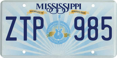MS license plate ZTP985