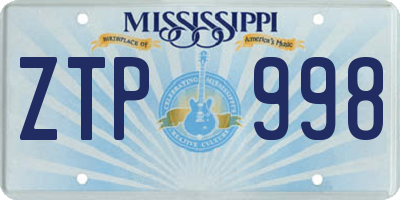 MS license plate ZTP998