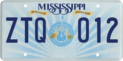 MS license plate ZTQ012