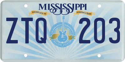 MS license plate ZTQ203
