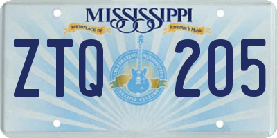 MS license plate ZTQ205