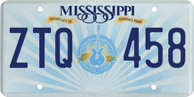 MS license plate ZTQ458