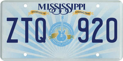 MS license plate ZTQ920