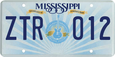 MS license plate ZTR012