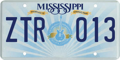 MS license plate ZTR013