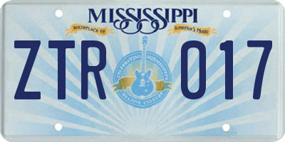 MS license plate ZTR017