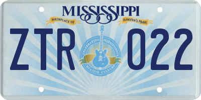 MS license plate ZTR022