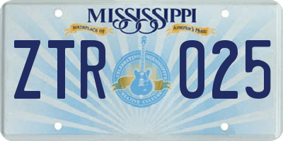 MS license plate ZTR025