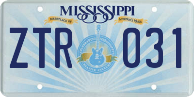 MS license plate ZTR031