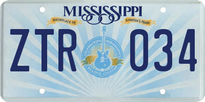 MS license plate ZTR034