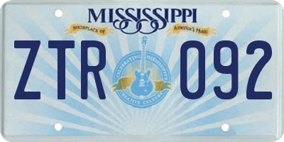 MS license plate ZTR092