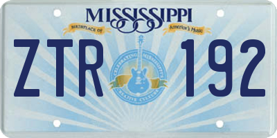 MS license plate ZTR192