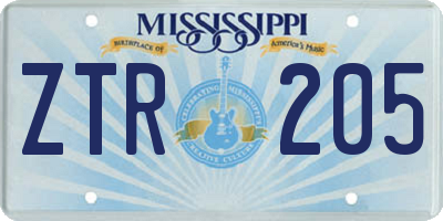 MS license plate ZTR205