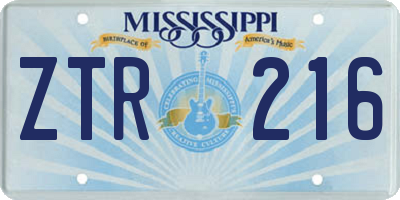 MS license plate ZTR216