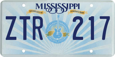 MS license plate ZTR217
