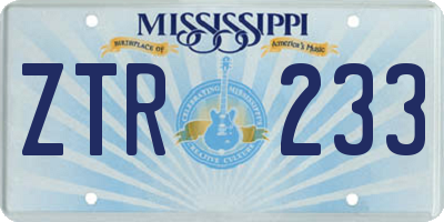 MS license plate ZTR233