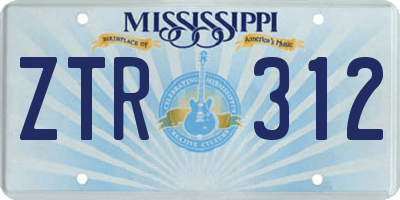 MS license plate ZTR312