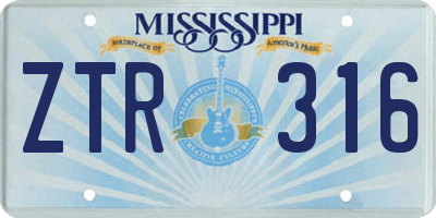 MS license plate ZTR316