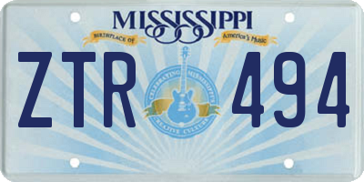 MS license plate ZTR494
