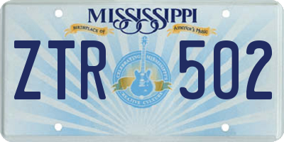 MS license plate ZTR502