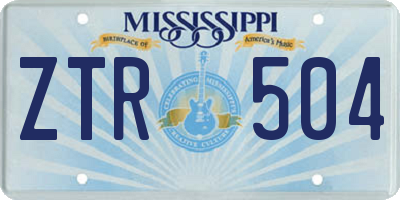 MS license plate ZTR504