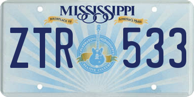 MS license plate ZTR533