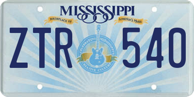 MS license plate ZTR540