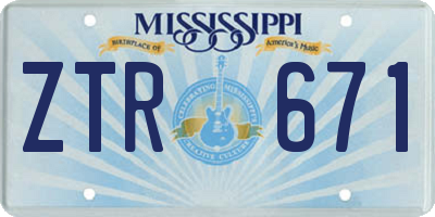 MS license plate ZTR671