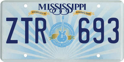 MS license plate ZTR693