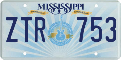 MS license plate ZTR753