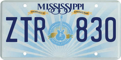 MS license plate ZTR830