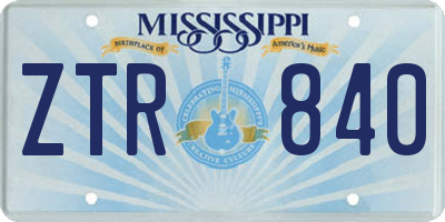 MS license plate ZTR840