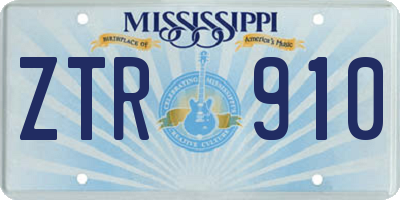 MS license plate ZTR910