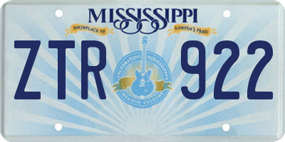 MS license plate ZTR922