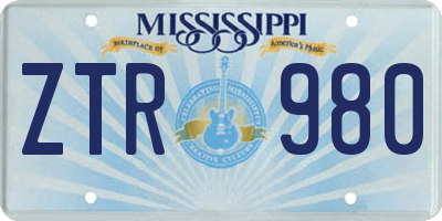 MS license plate ZTR980