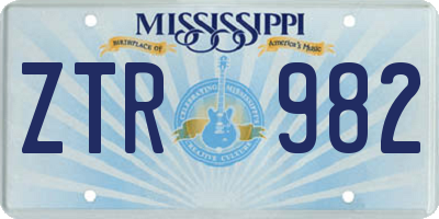 MS license plate ZTR982