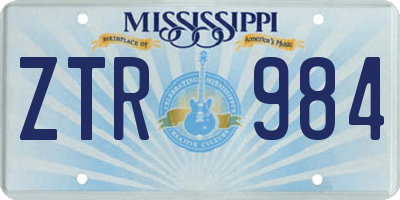 MS license plate ZTR984