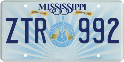 MS license plate ZTR992