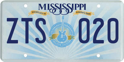MS license plate ZTS020