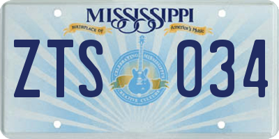 MS license plate ZTS034