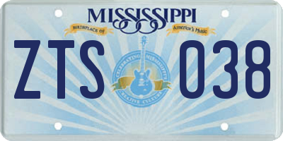 MS license plate ZTS038