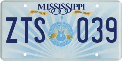 MS license plate ZTS039