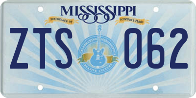 MS license plate ZTS062