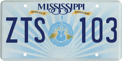 MS license plate ZTS103