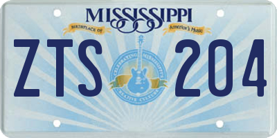 MS license plate ZTS204