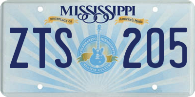MS license plate ZTS205