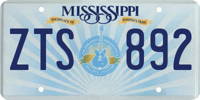 MS license plate ZTS892