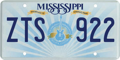 MS license plate ZTS922