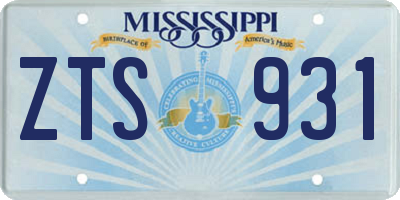 MS license plate ZTS931