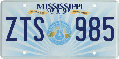 MS license plate ZTS985